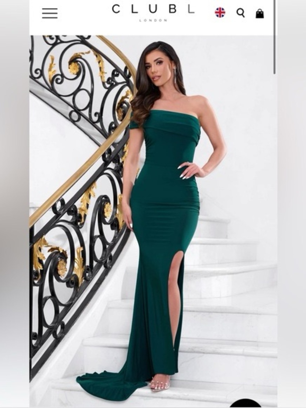 Club L London Dark Green Stretchy One Shoulder Formal Dress with Train Sz 10
